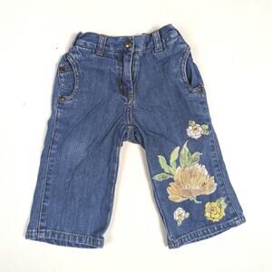 Vtg Gymboree Y2K Jeans Baby Girls Sz 12-18m Flare Floral Graphic